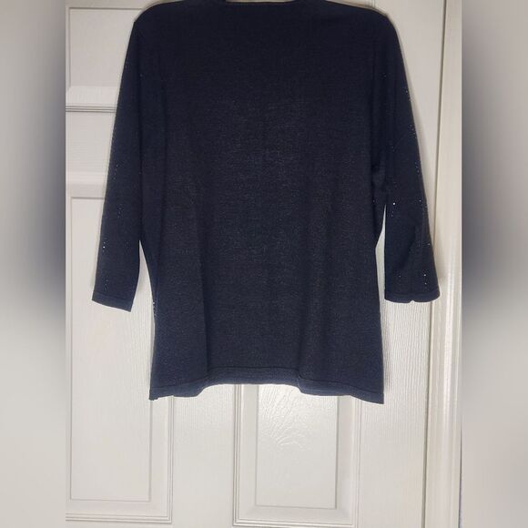 Alfani Women 1X Black SILK Blend Beaded Embroidered Vneck 3/4Sleev Women Sweater - Picture 6 of 6